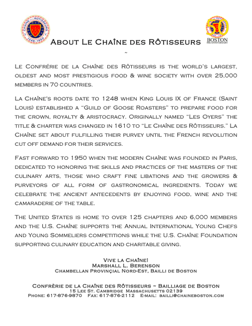 About the Chane des Rtisseurs - Press Release