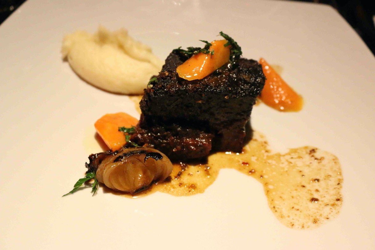 72 Hour Short Rib with Cippolini Onion, Chantenay Carrots, Bone Marrow Whipped Yukon Potato & Gremolata