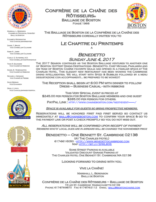 Chaine Benedetto Invitation June 4, 2017