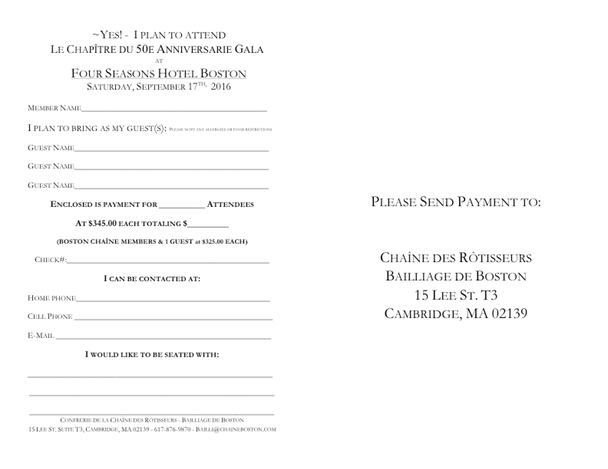 Chaine Boston 50th Gala 9:17:16 Reply Slip