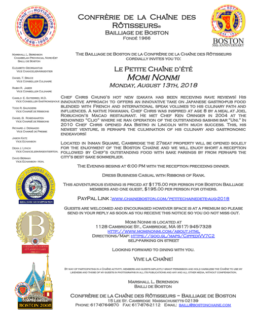 Chaine Boston Momi Nonmi Invitation August 13, 2018